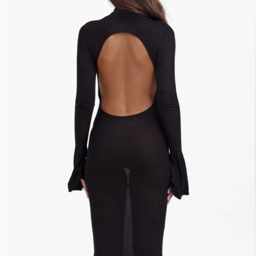 House of CB Sancha dress, body con , opened back , long sleeve, sheer